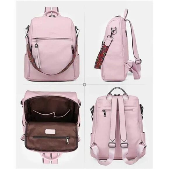 New Leather Backpack Convertible, Pink - Picture 3 of 7